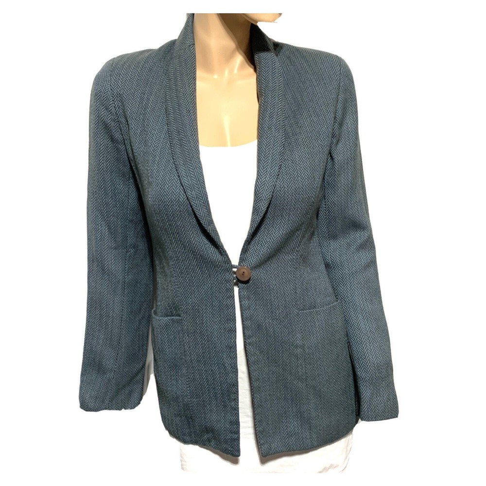 Carlisle Blazer Women’s 100% Wool Single Button Jacket Gray Herringbone Size 4